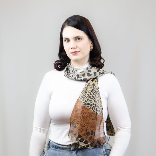 Eșarfă fină cu efect de mătase, imprimeu animal print Wilma, 150 x 45 cm
