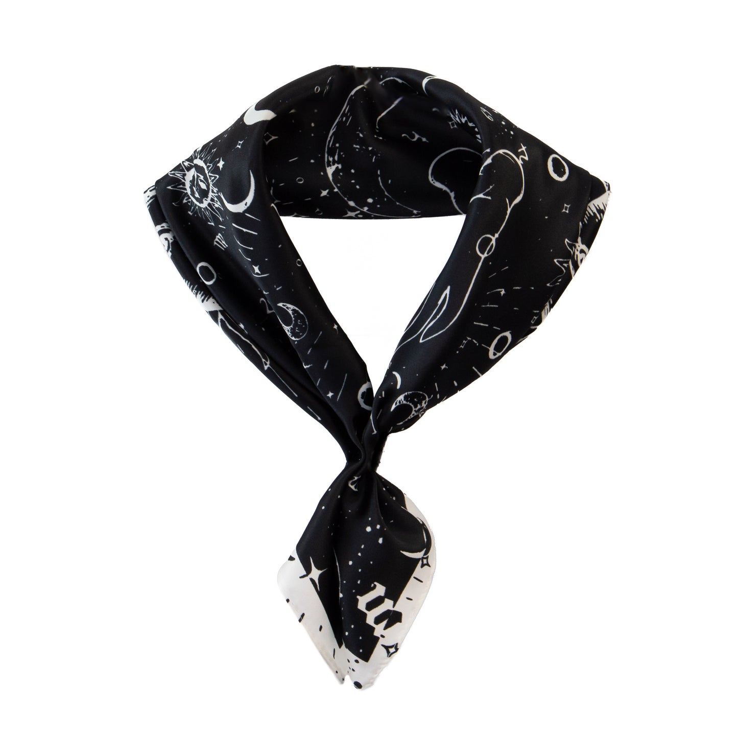 Eșarfă fină cu efect de mătase, imprimeu cosmic, 51 x 51 cm - Negru, Alb