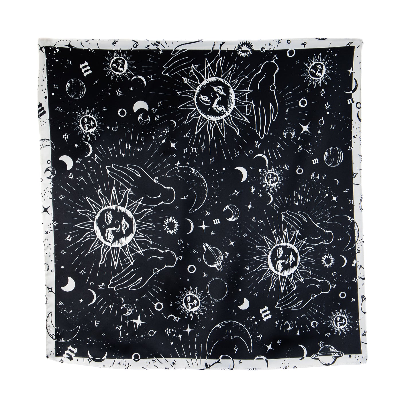 Eșarfă fină cu efect de mătase, imprimeu cosmic, 51 x 51 cm - Negru, Alb