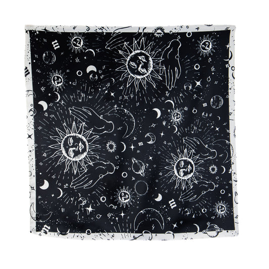 Eșarfă fină cu efect de mătase, imprimeu cosmic, 51 x 51 cm - Negru, Alb