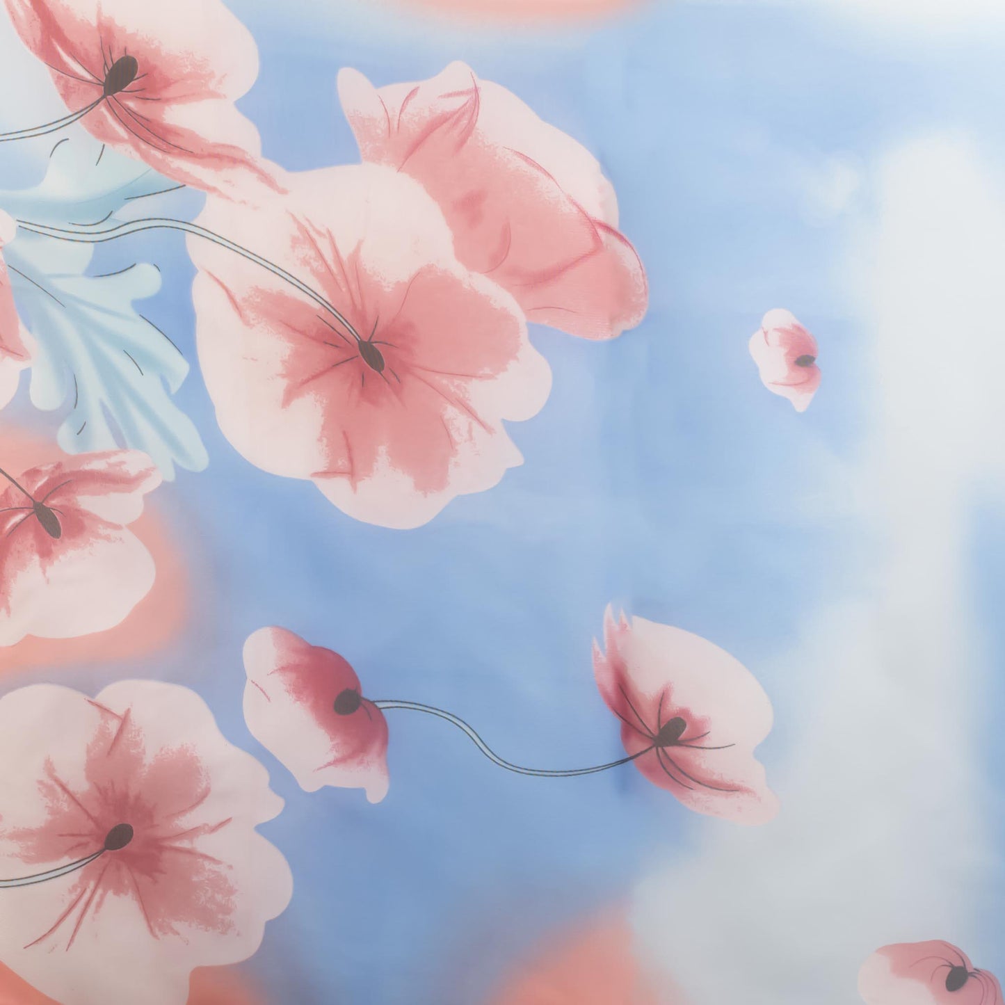 Eșarfă fină cu efect de mătase, imprimeu cu flori, 150 x 50 cm - Cer Senin