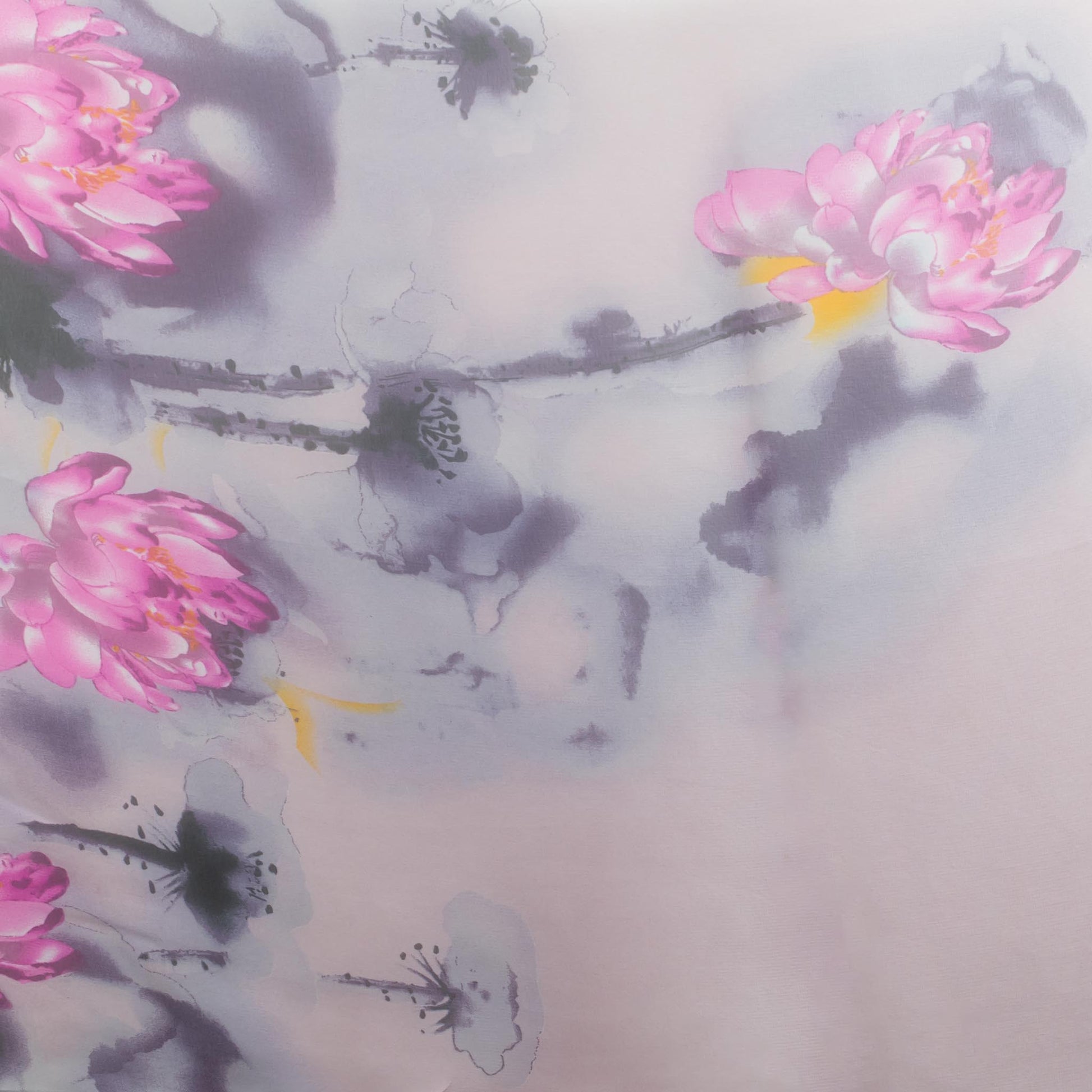 Eșarfă fină cu efect de mătase, imprimeu cu flori mari, 160 x 45 cm - Mov