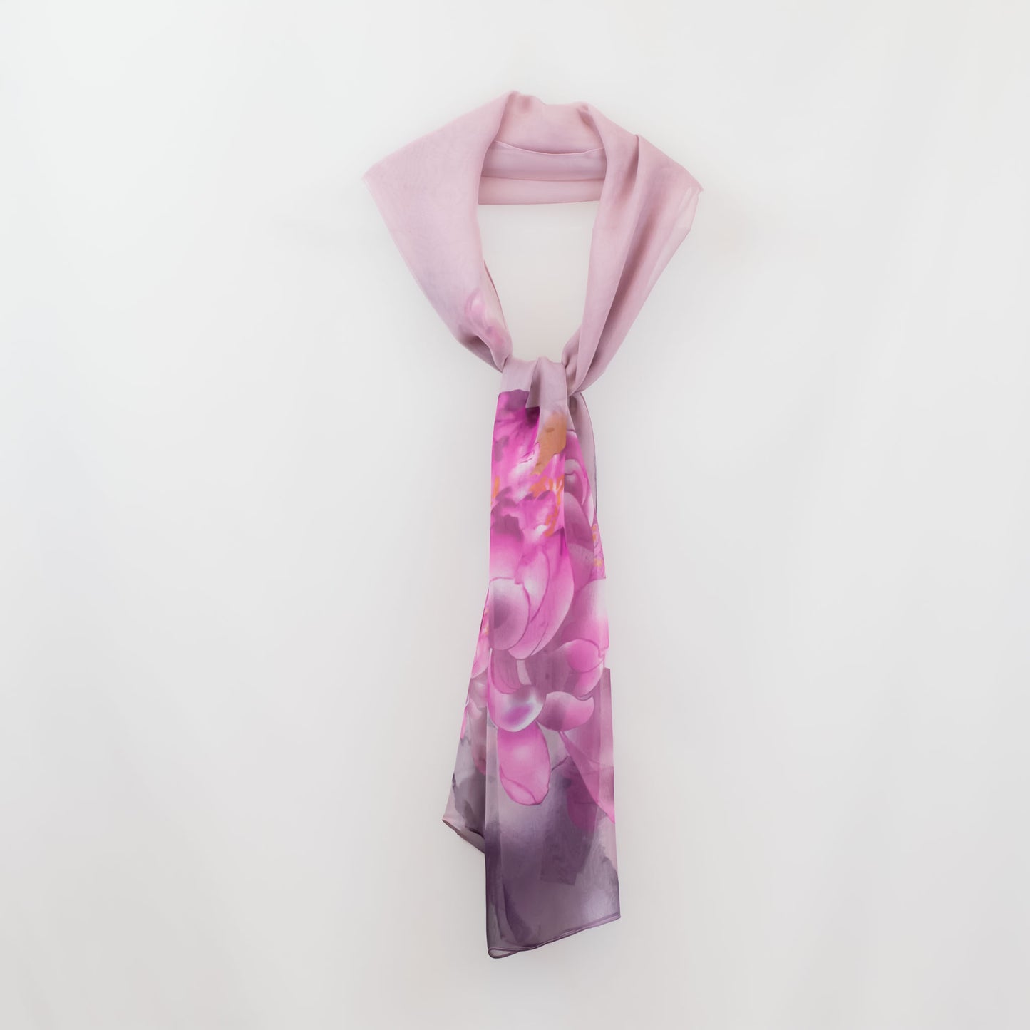 Eșarfă fină cu efect de mătase, imprimeu cu flori mari, 160 x 45 cm - Mov