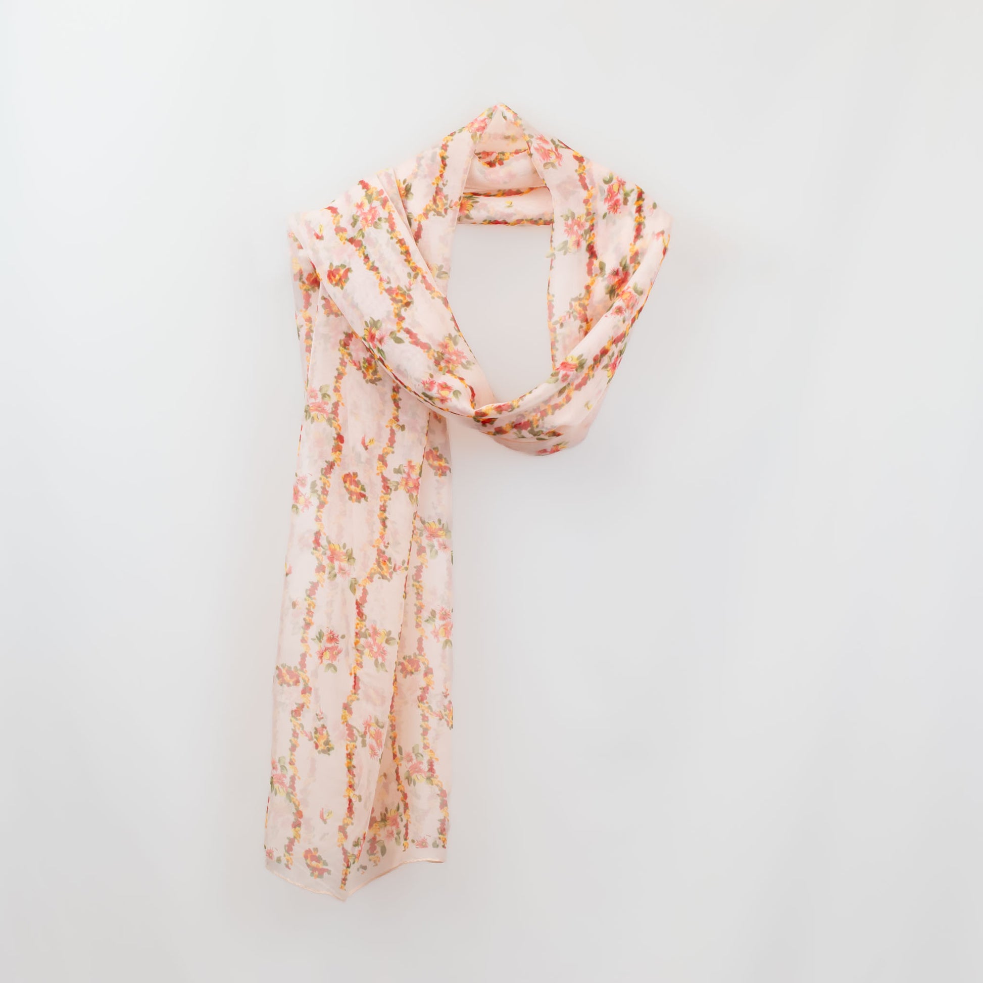 Eșarfă fină cu efect de mătase, imprimeu cu flori mici, 160 x 50 cm - Peach