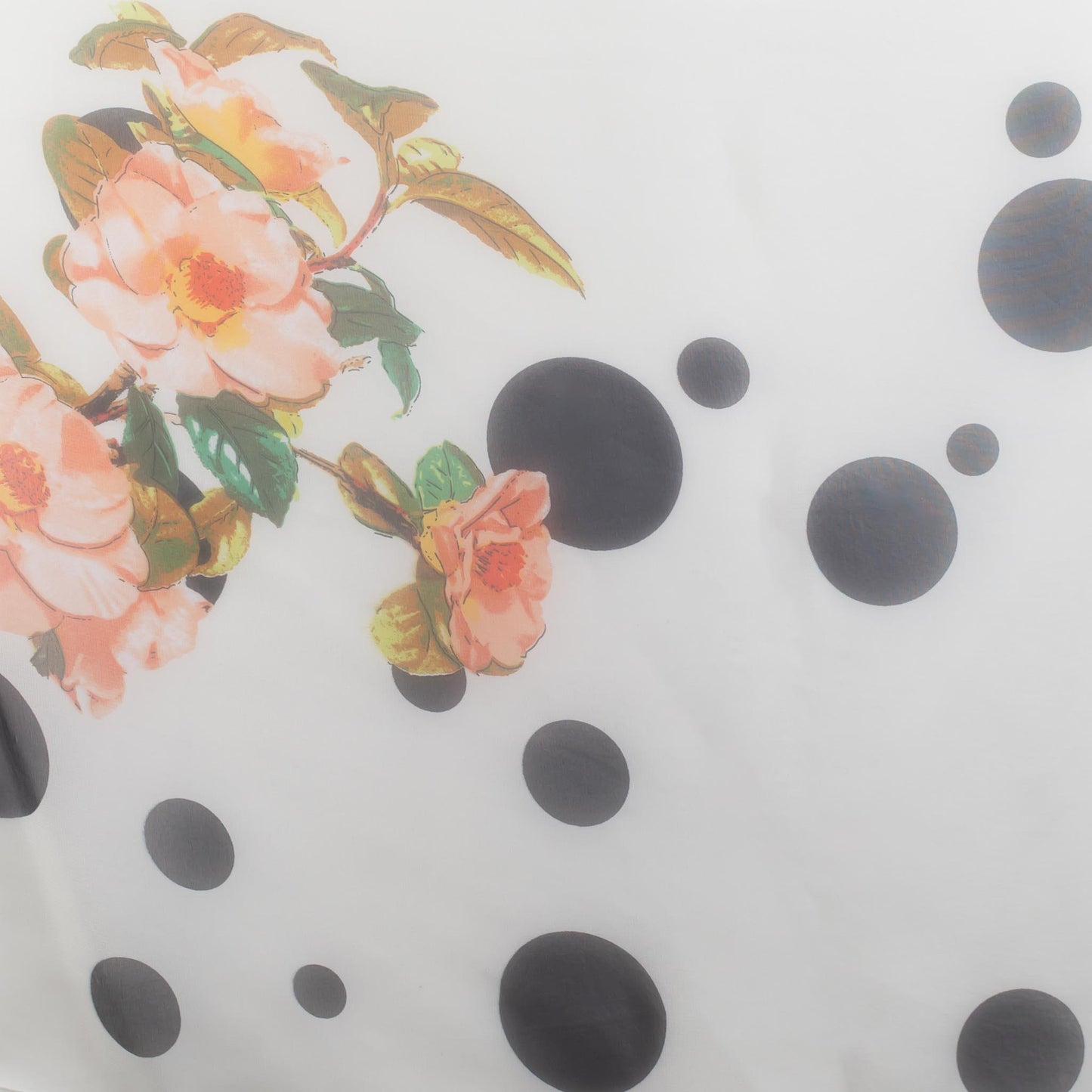 Eșarfă fină cu efect de mătase, imprimeu cu flori și buline negre, 160 x 50 cm