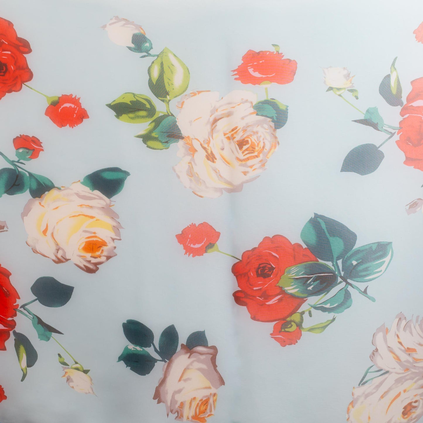 Eșarfă fină cu efect de mătase, imprimeu cu trandafiri classy, 160 x 50 cm - Albastru Deschis