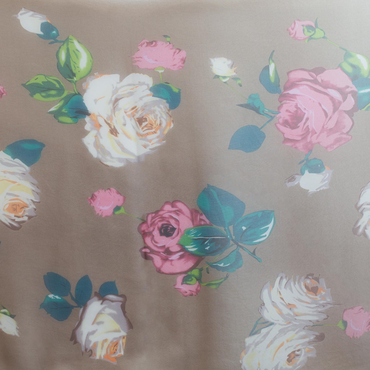 Eșarfă fină cu efect de mătase, imprimeu cu trandafiri classy, 160 x 50 cm - Cappuccino