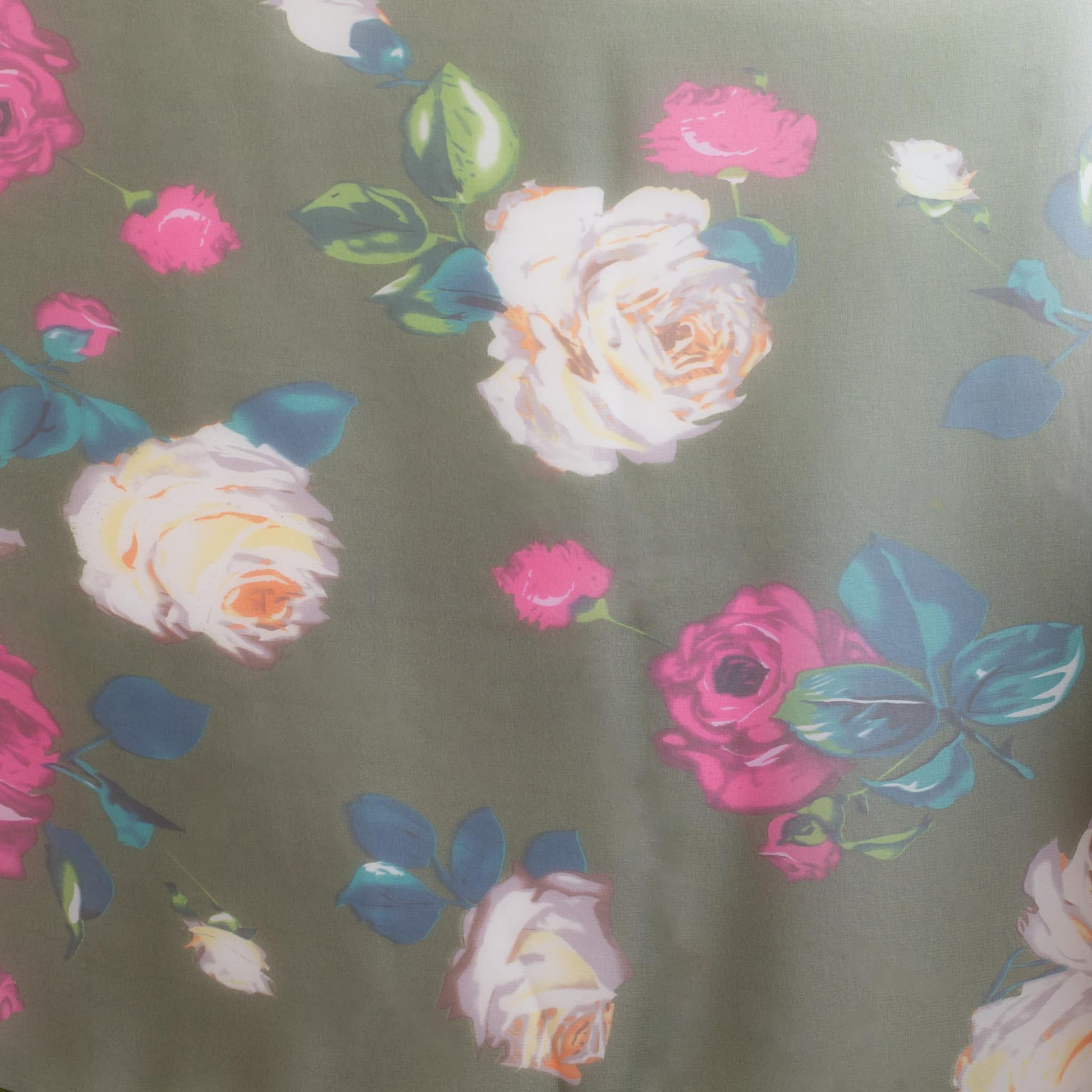 Eșarfă fină cu efect de mătase, imprimeu cu trandafiri classy, 160 x 50 cm - Verde