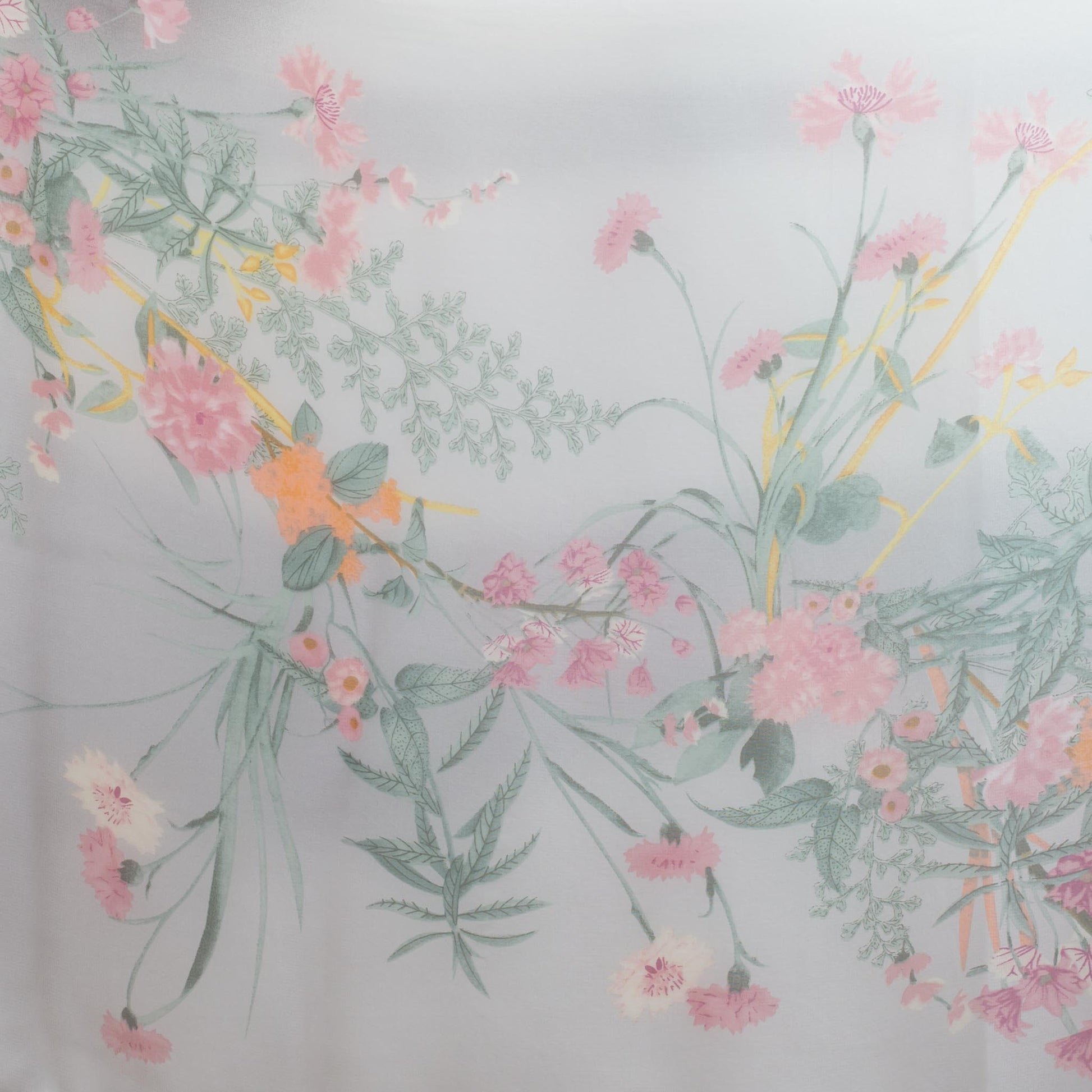 Eșarfă fină cu efect de mătase, imprimeu delicate wild flowers, 160 x 50 cm - Gri Roz