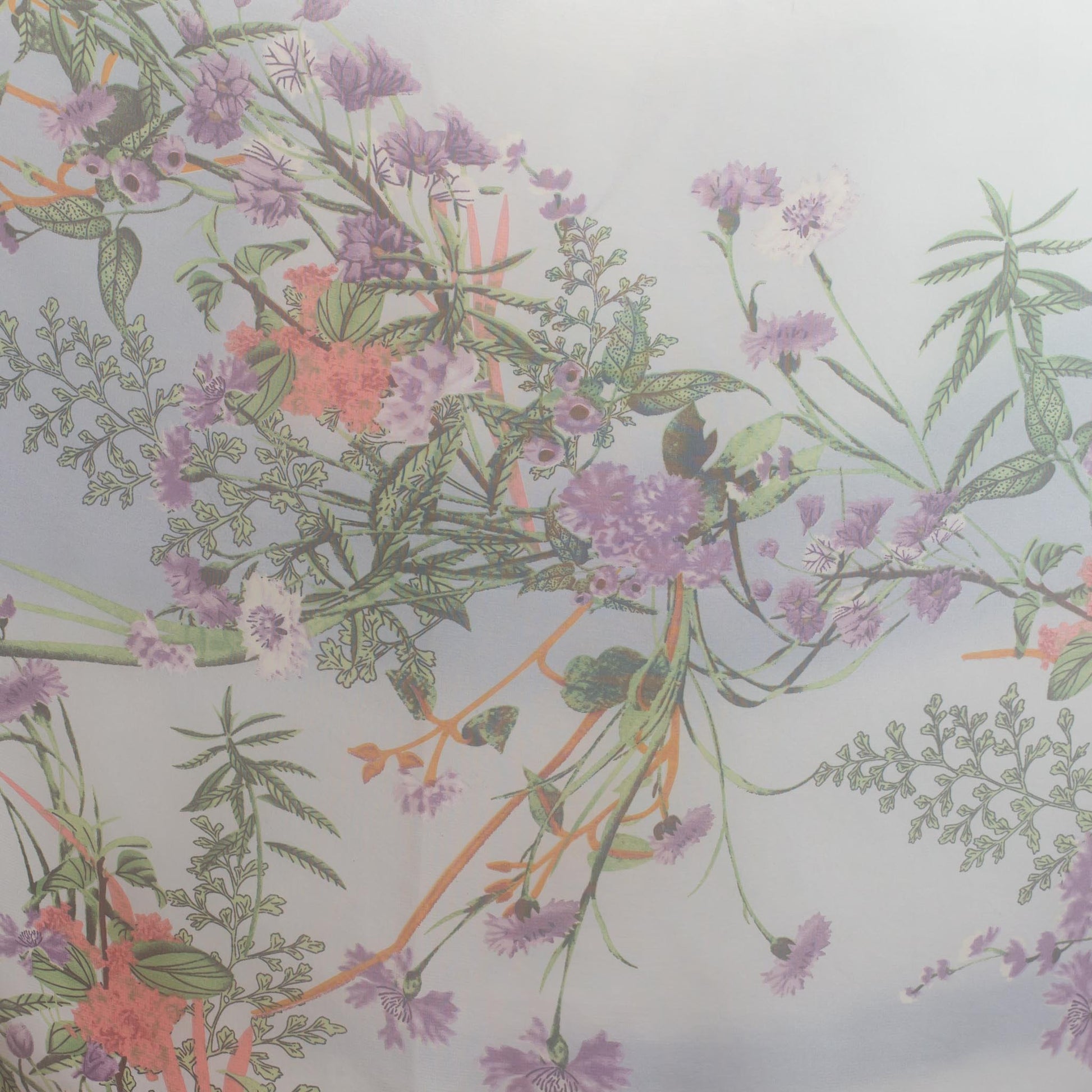 Eșarfă fină cu efect de mătase, imprimeu delicate wild flowers, 160 x 50 cm - Mov