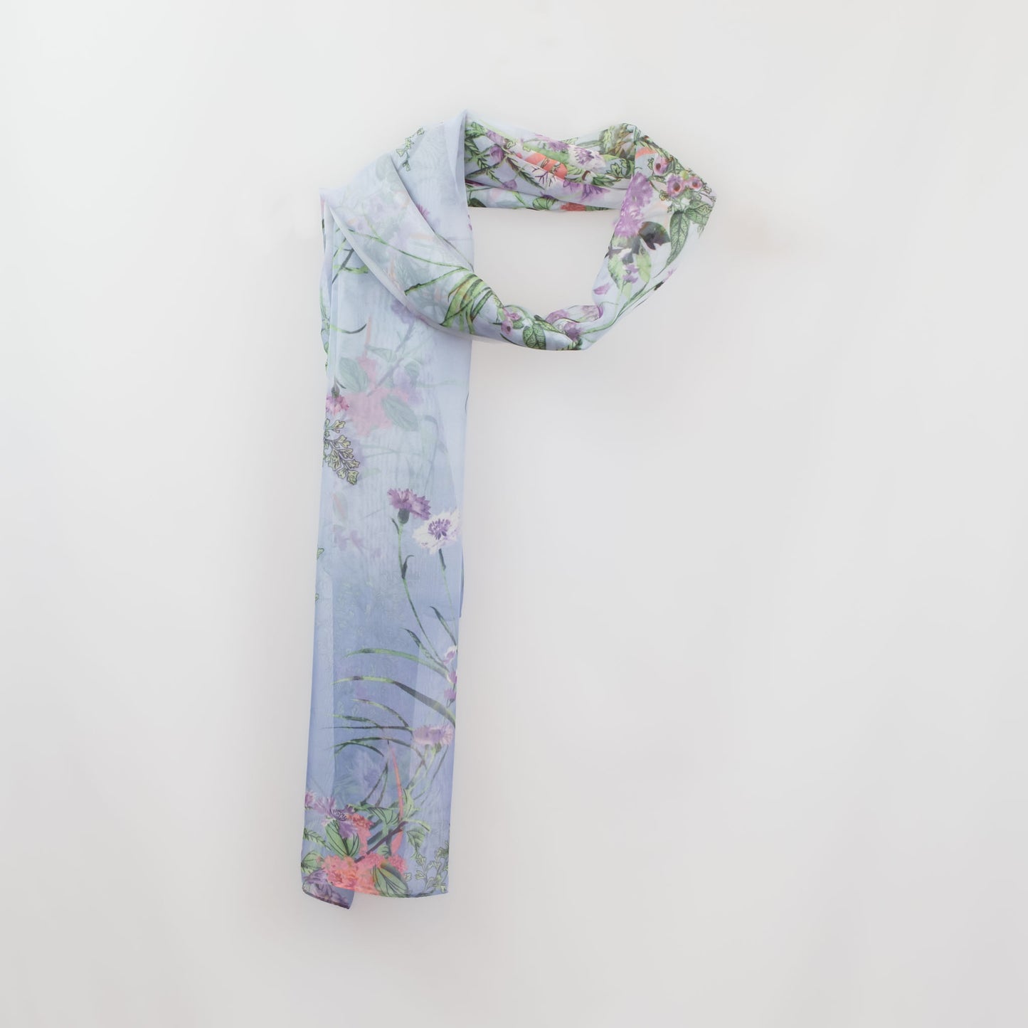 Eșarfă fină cu efect de mătase, imprimeu delicate wild flowers, 160 x 50 cm - Mov