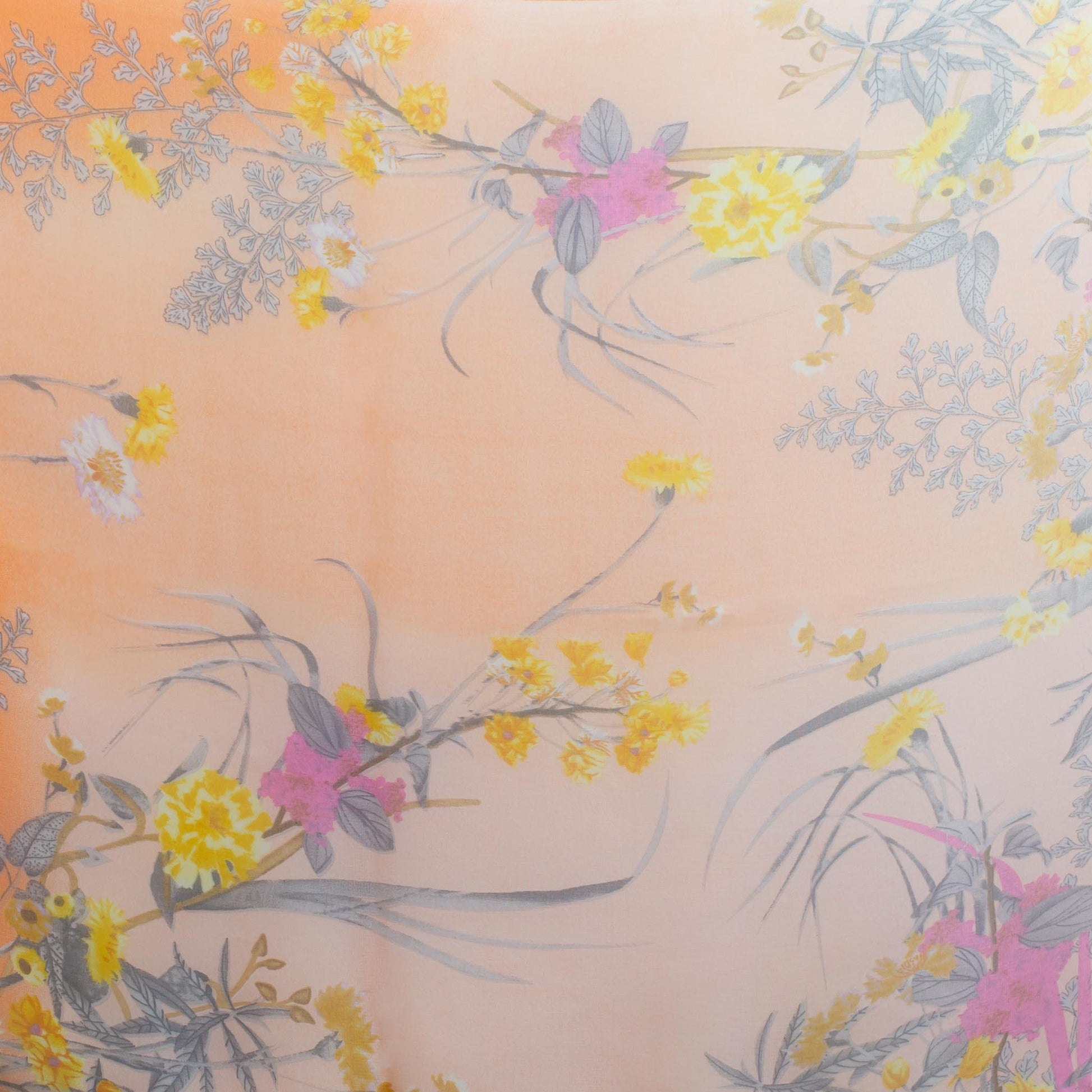 Eșarfă fină cu efect de mătase, imprimeu delicate wild flowers, 160 x 50 cm - Peach