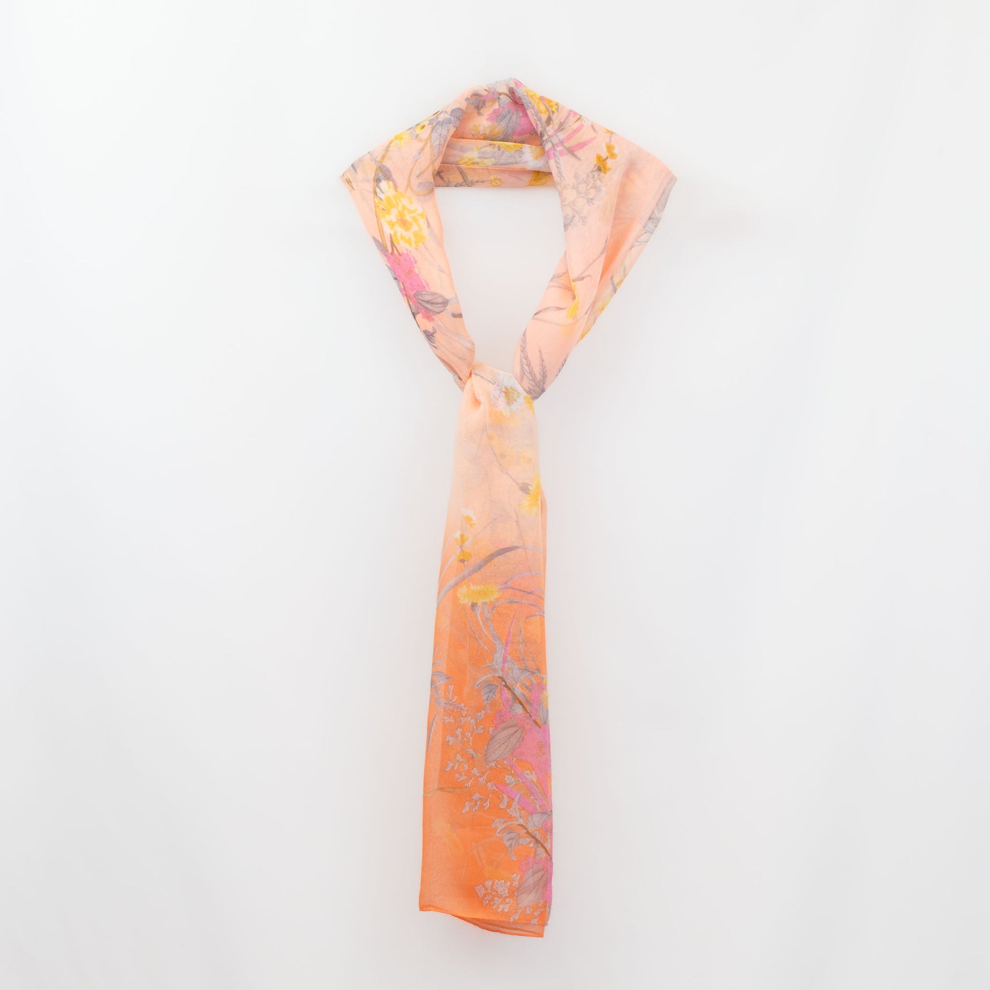 Eșarfă fină cu efect de mătase, imprimeu delicate wild flowers, 160 x 50 cm - Peach