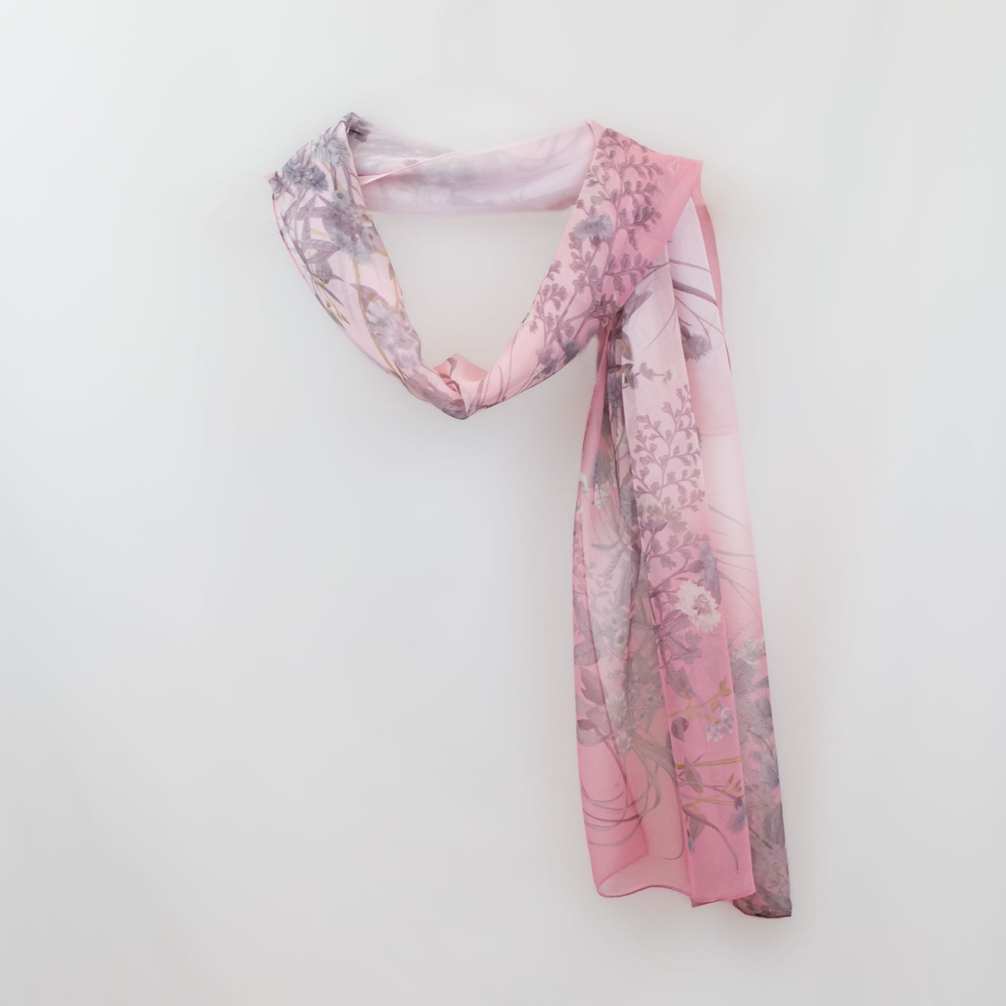 Eșarfă fină cu efect de mătase, imprimeu delicate wild flowers, 160 x 50 cm - Roz