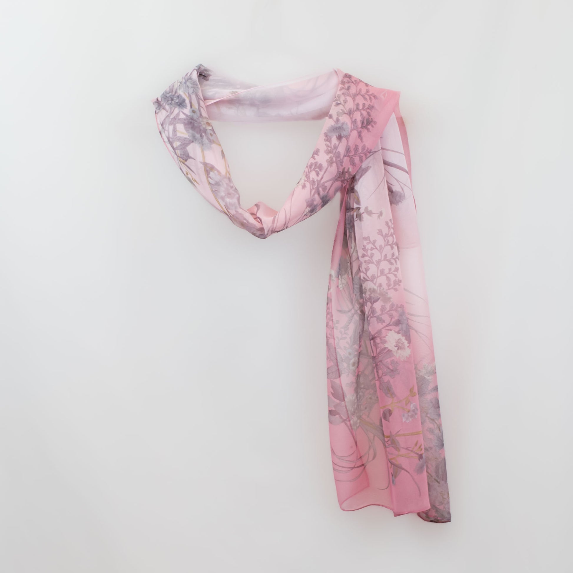 Eșarfă fină cu efect de mătase, imprimeu delicate wild flowers, 160 x 50 cm - Roz