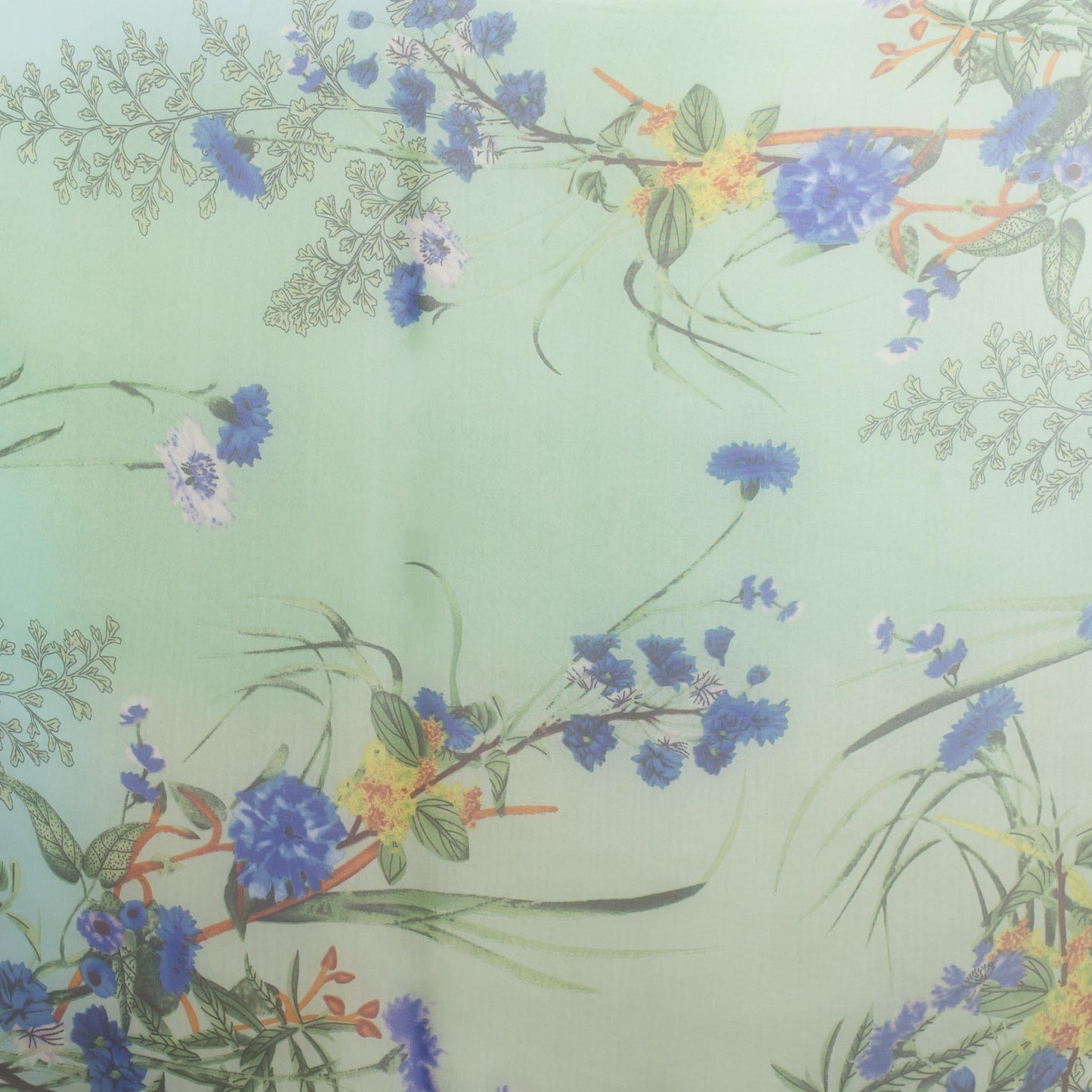 Eșarfă fină cu efect de mătase, imprimeu delicate wild flowers, 160 x 50 cm - Verde