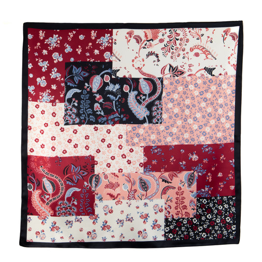 Eșarfă fină cu efect de mătase, imprimeu eclectic, 61 x 61 cm - Bordo