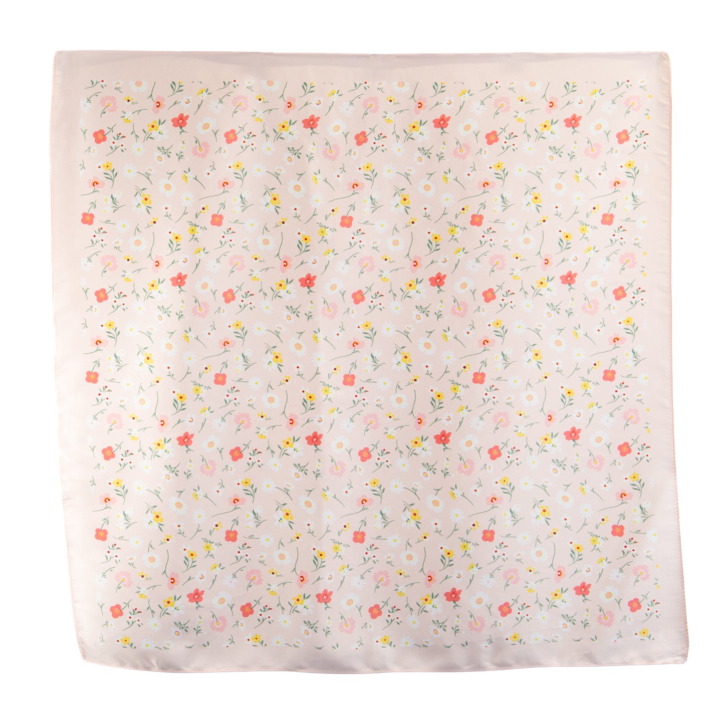 Eșarfă fină cu efect de mătase, imprimeu floral romantic, 61 x 61 cm - Roz