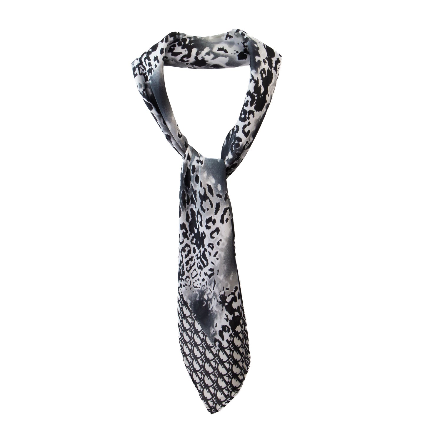 Eșarfă fină cu efect de mătase, imprimeu leopard, 90 x 90 cm - Negru, Alb