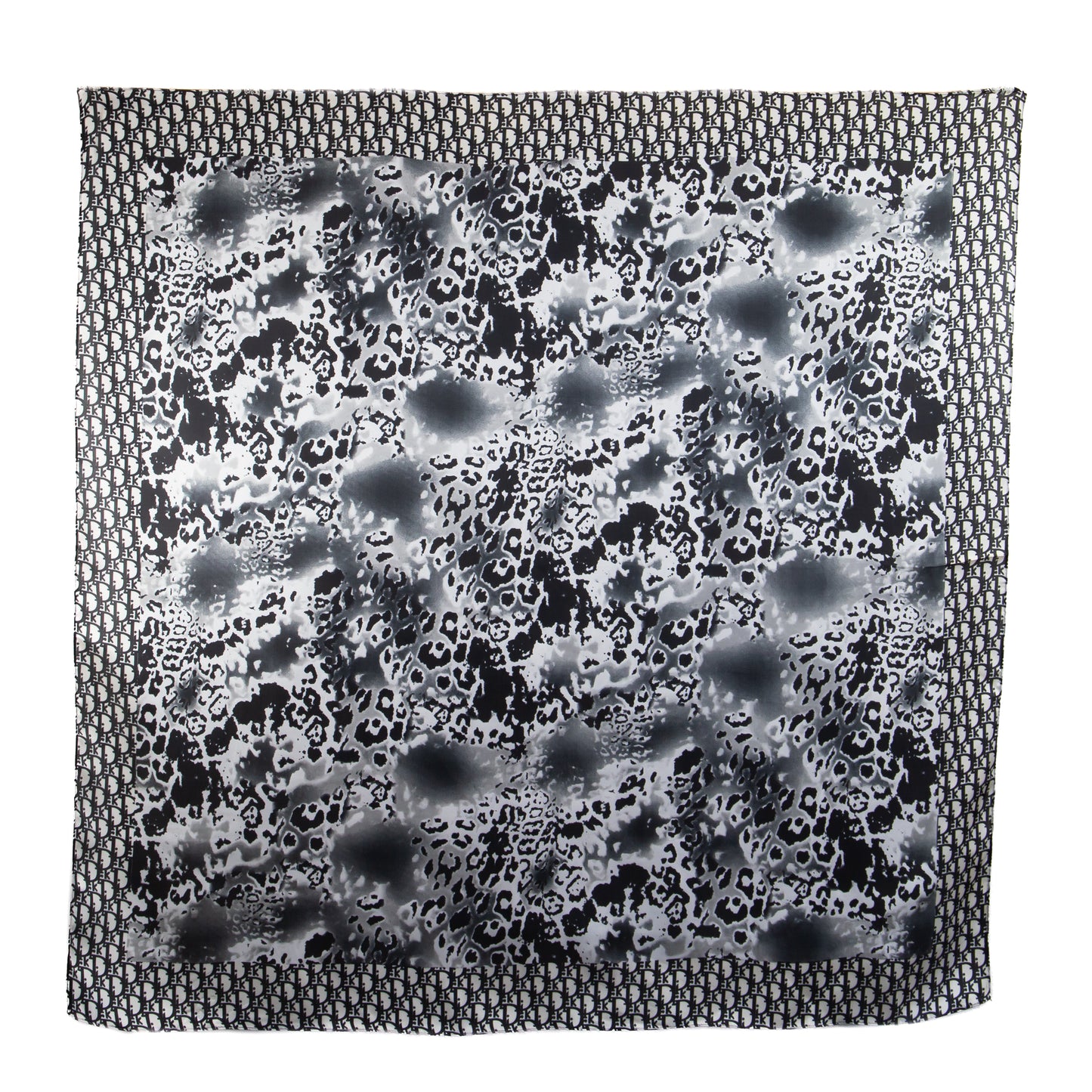 Eșarfă fină cu efect de mătase, imprimeu leopard, 90 x 90 cm - Negru, Alb