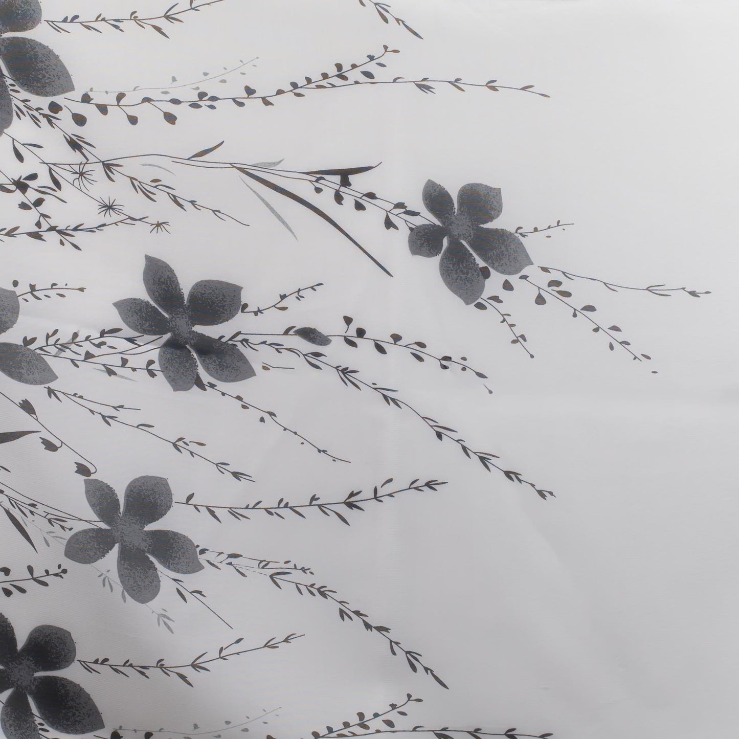 Eșarfă fină cu efect de mătase, imprimeu minimal flowers, 150 x 50 cm - Alb Negru