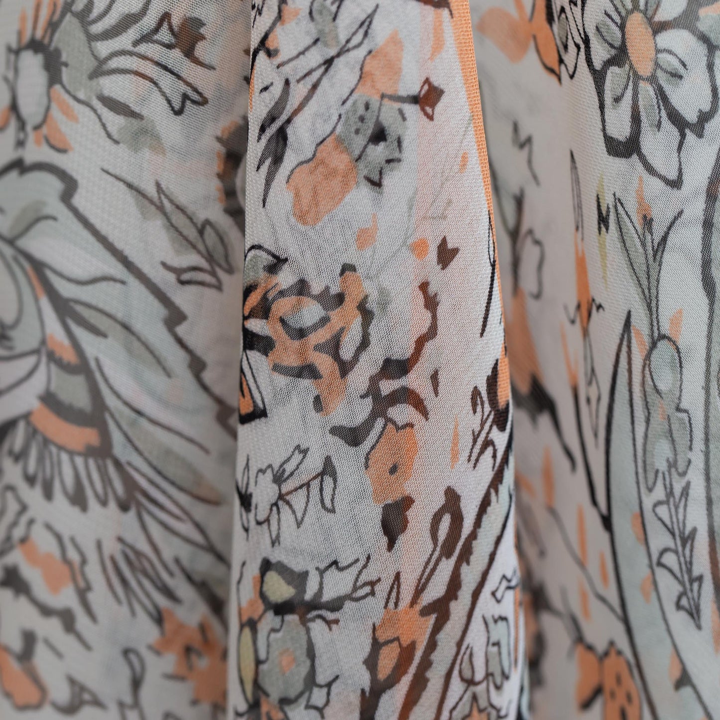 Eșarfă fină cu efect de mătase, imprimeu paisley garden, 160 x 50 cm - Peach