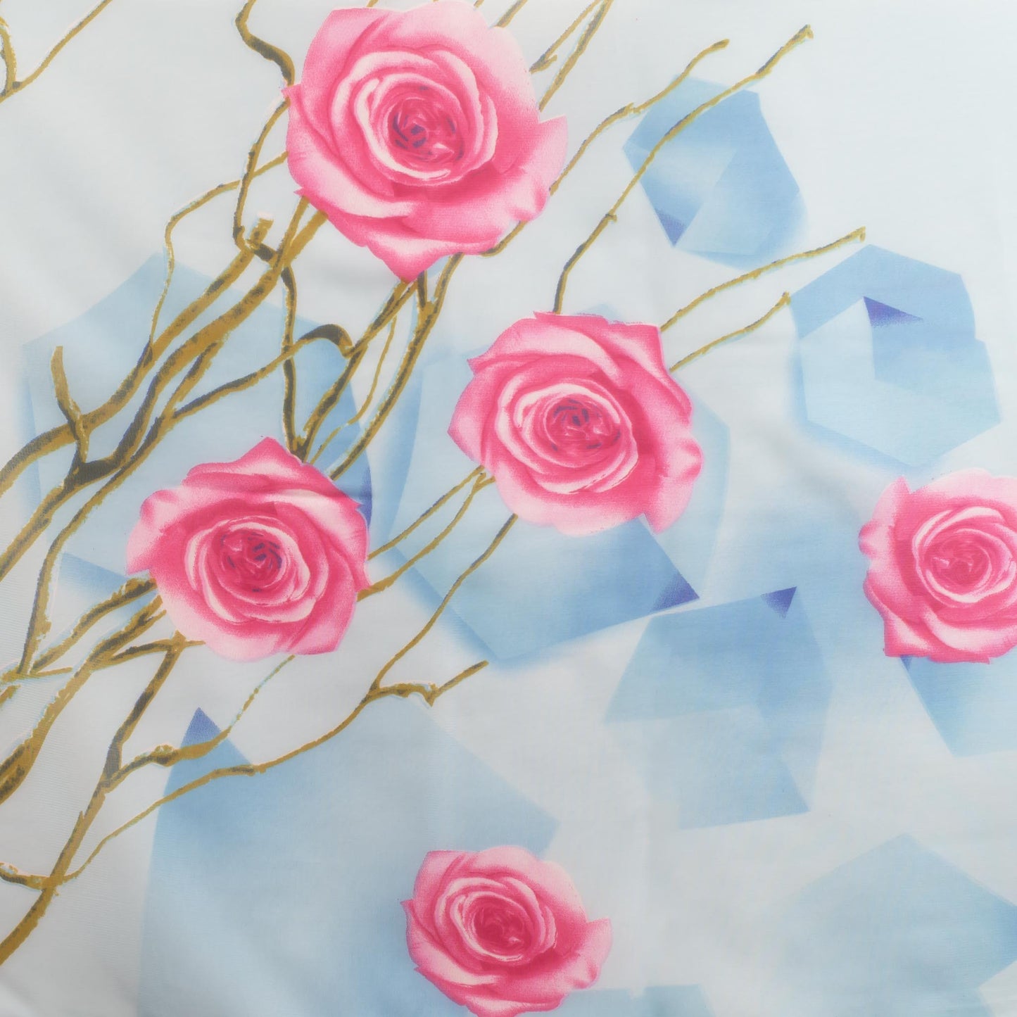 Eșarfă fină cu efect de mătase, imprimeu trandafiri roz, 150 x 50 cm - Albastru
