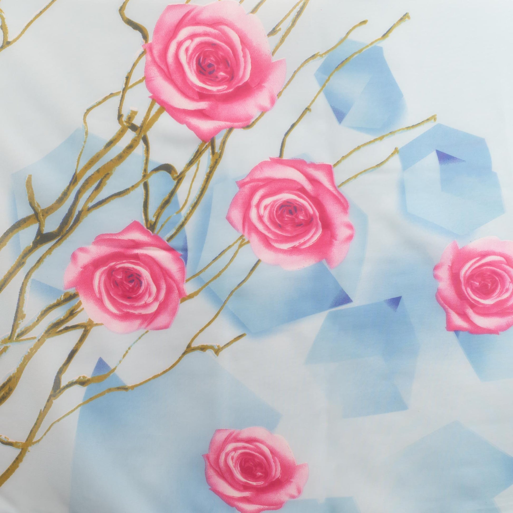 Eșarfă fină cu efect de mătase, imprimeu trandafiri roz, 150 x 50 cm - Albastru