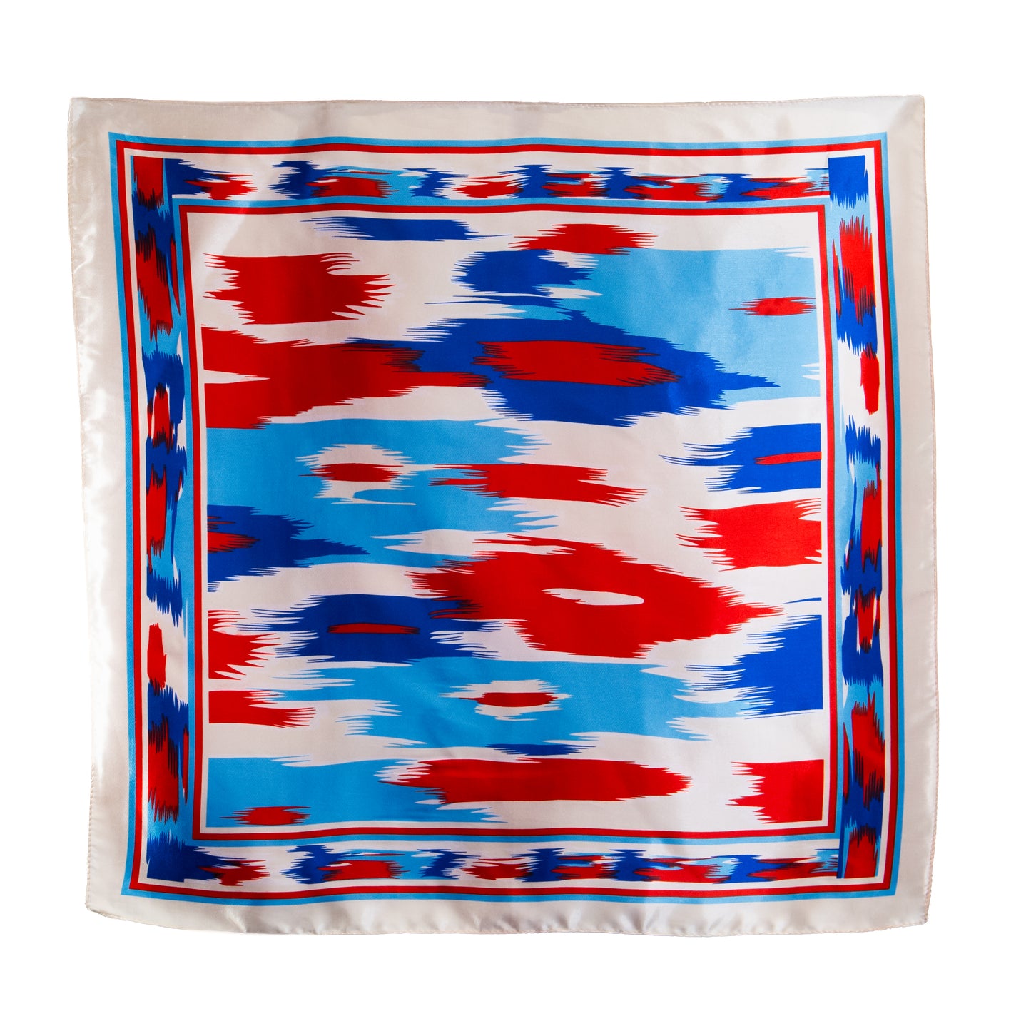 Eșarfă fină cu efect de mătase, model tribal, 61 x 61 cm - Roșu, Albastru