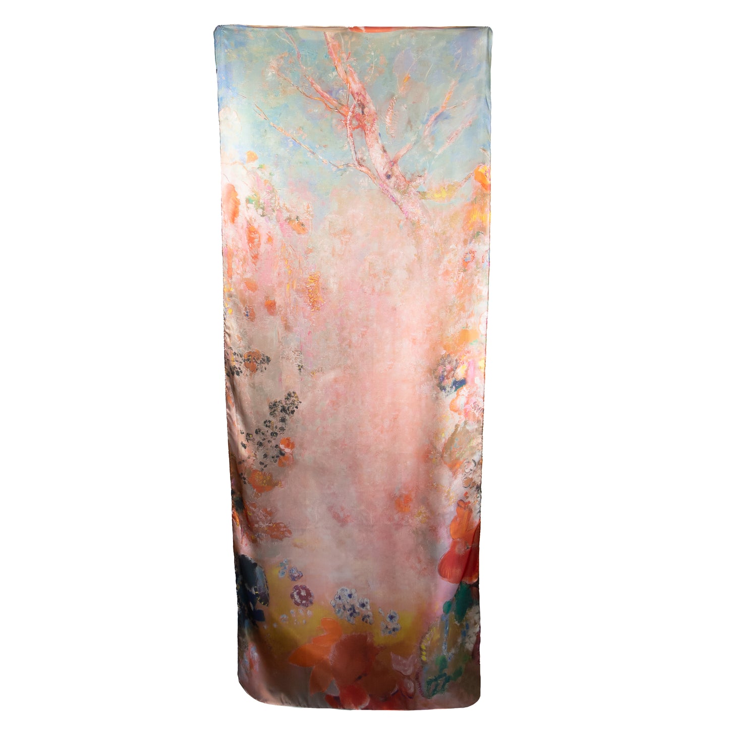 Eșarfă fină cu efect de mătase, natură abstractă, 195 x 75 cm - Roz