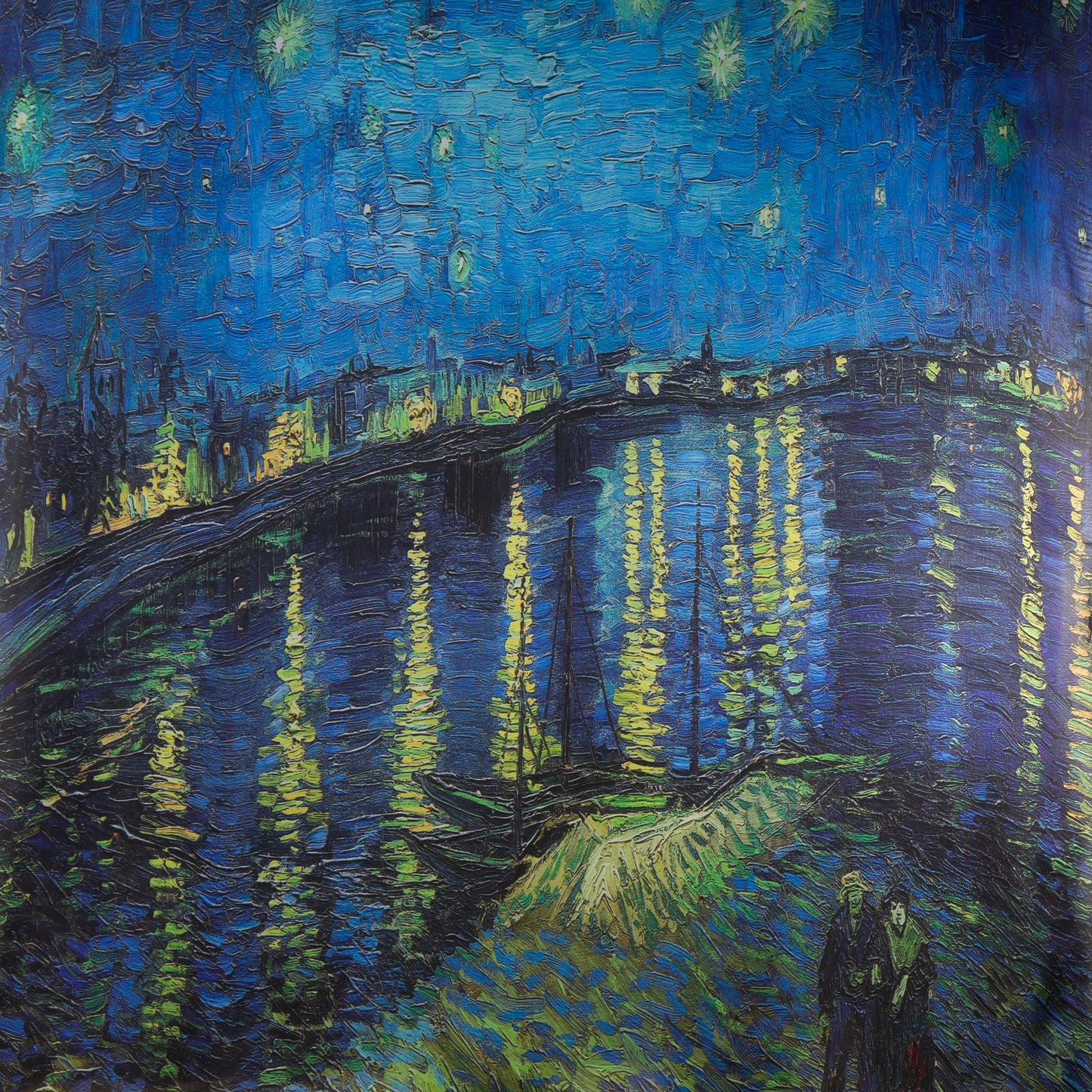 Eșarfă fină cu efect de mătase, peisaj marin nocturn, 195 x 80 cm - Albastru