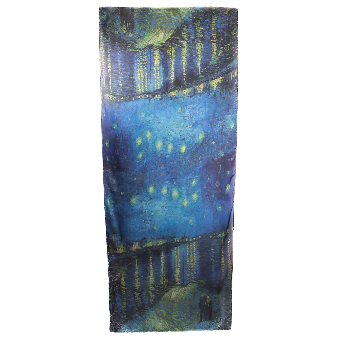 Eșarfă fină cu efect de mătase, peisaj marin nocturn, 195 x 80 cm - Albastru