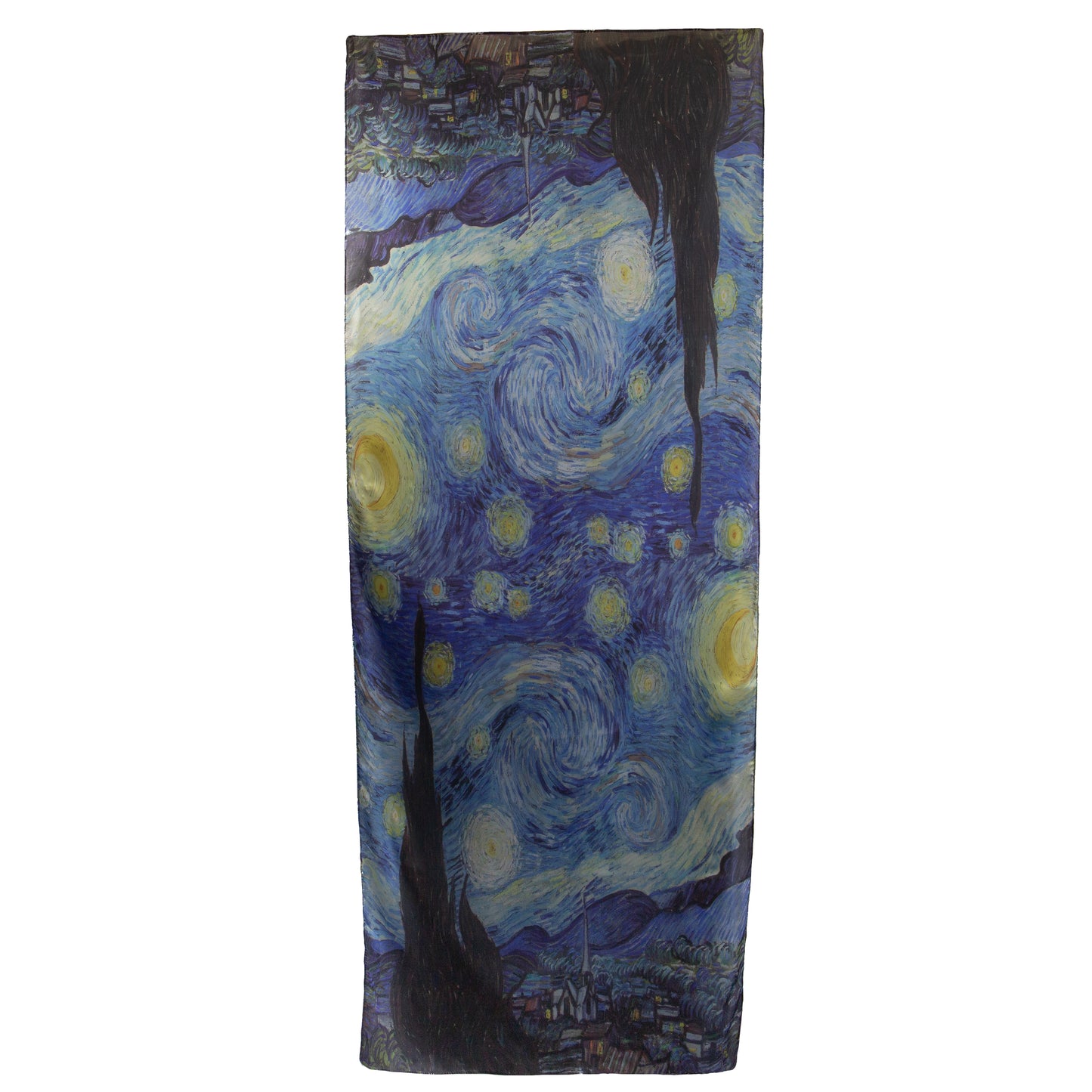 Eșarfă fină cu efect de mătase, peisaj nocturn artistic, 195 x 76 cm - Albastru