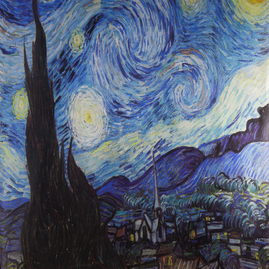 Eșarfă fină cu efect de mătase, peisaj nocturn artistic, 195 x 76 cm - Albastru