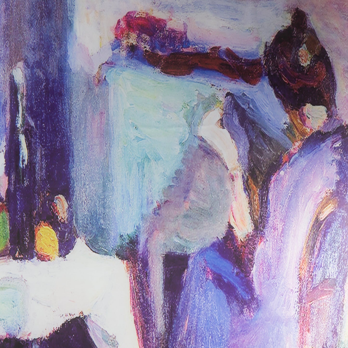 Eșarfă fină cu efect de mătase, scenă artistică, 190 x 65 cm - Mov