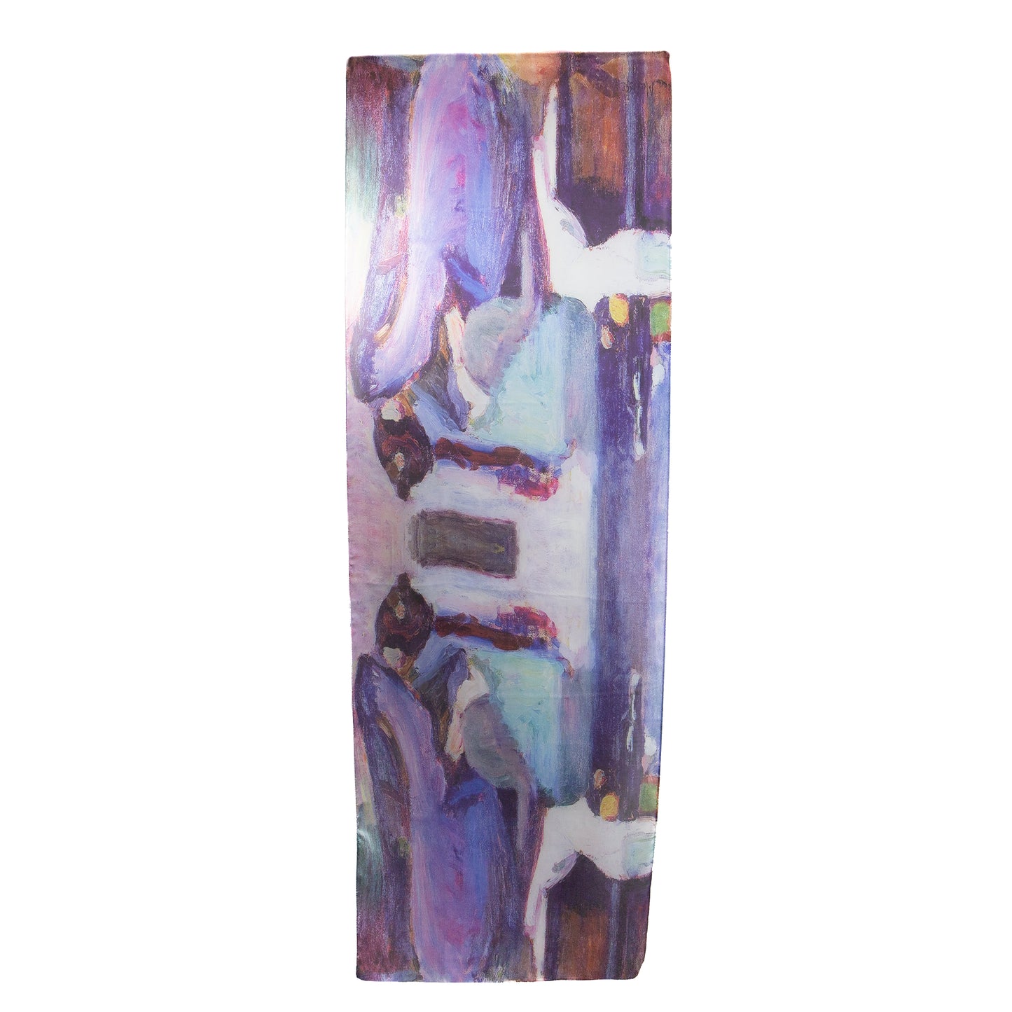 Eșarfă fină cu efect de mătase, scenă artistică, 190 x 65 cm - Mov