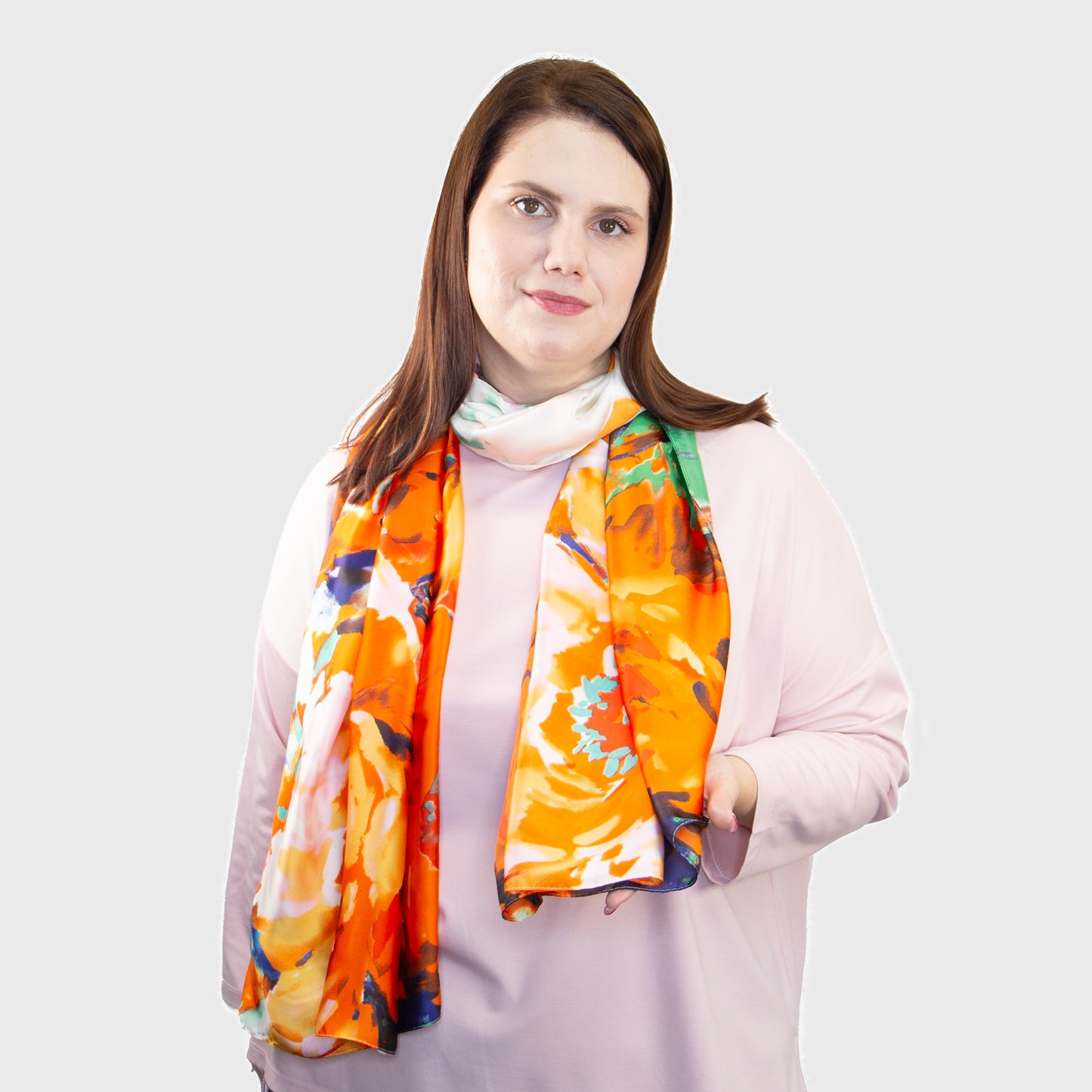 Eșarfă fină și deosebită cu efect de mătase, compoziție florală, 183 x 87 cm - Multicolor