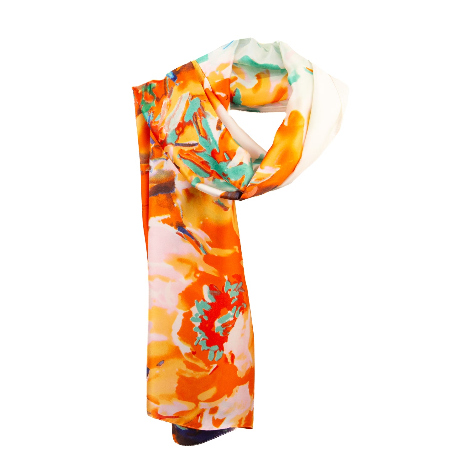 Eșarfă fină și deosebită cu efect de mătase, compoziție florală, 183 x 87 cm - Multicolor