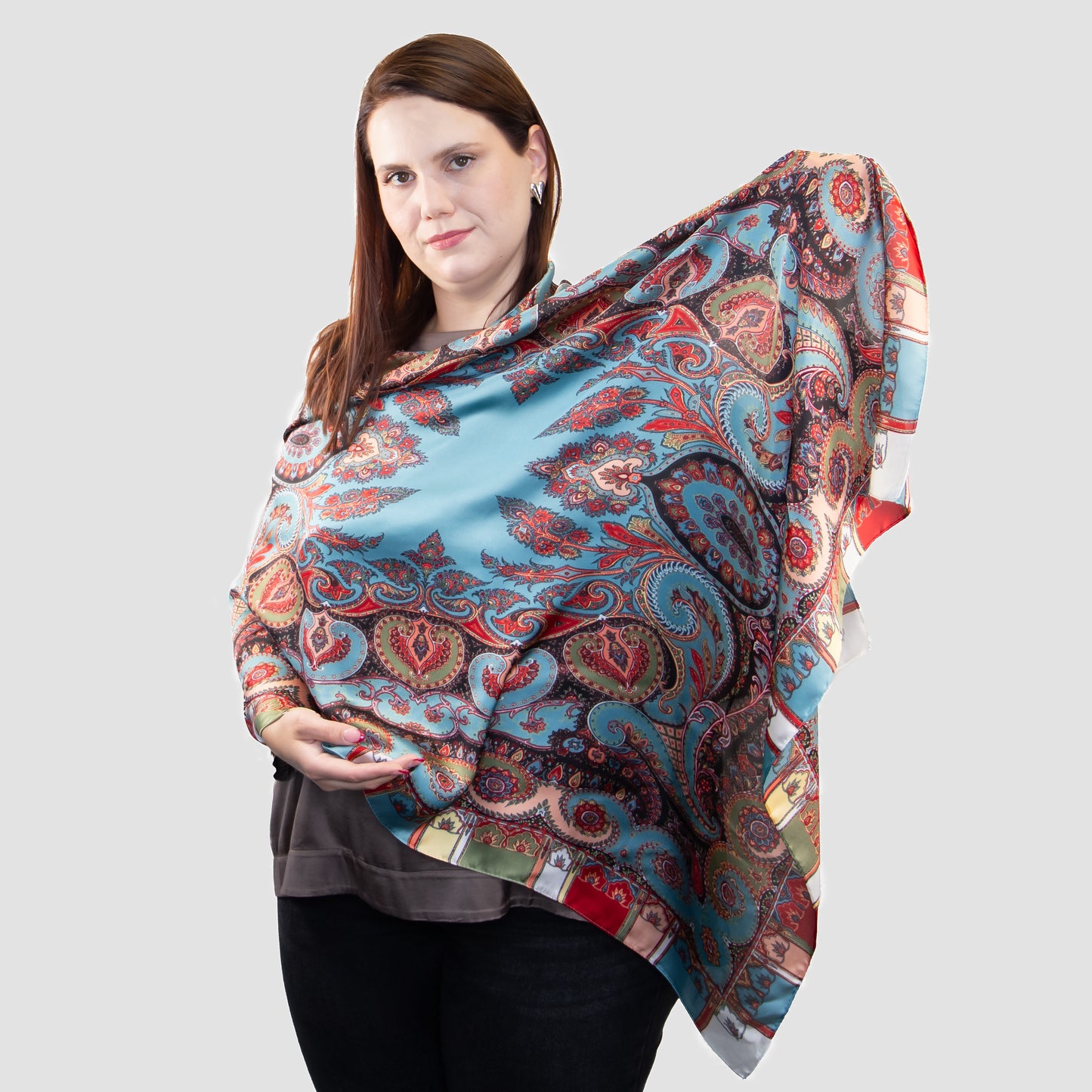 Eșarfă fină și deosebită cu efect de mătase cu motive orientale, 183 x 80 cm - Multicolor