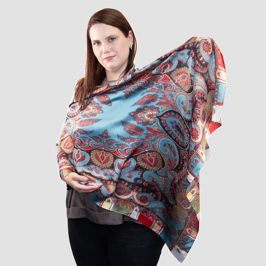Eșarfă fină și deosebită cu efect de mătase cu motive orientale, 183 x 80 cm - Multicolor