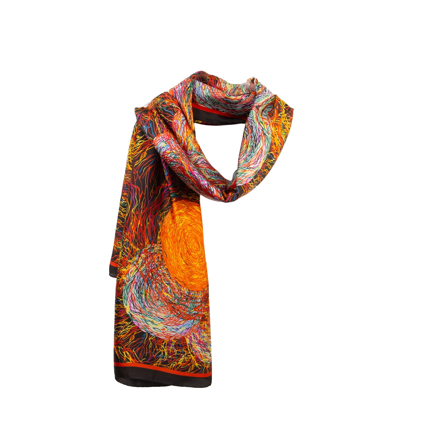 Eșarfă fină și deosebită cu efect de mătase, fantezie abstractă, 183 x 80 cm - Multicolor