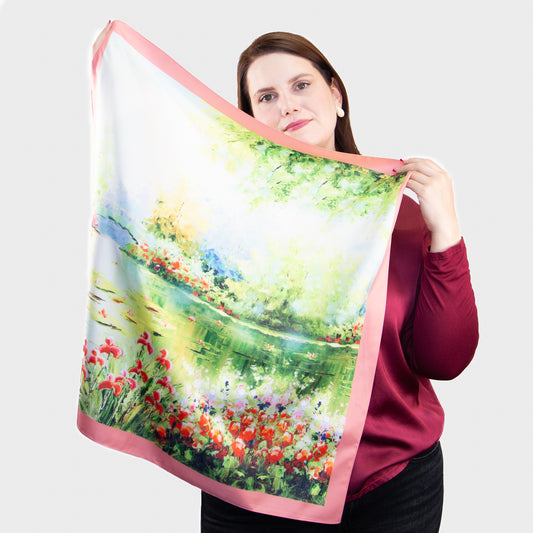 Eșarfă fină și deosebită cu efect mătase, armonia naturii, 68 x 68 cm - Verde