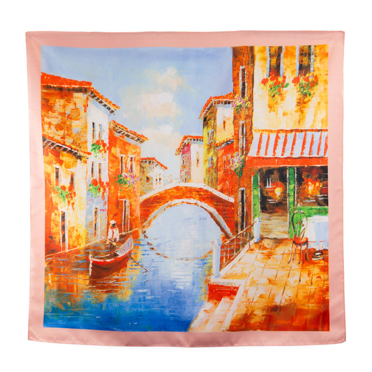 Eșarfă fină și deosebită cu efect mătase, atmosferă italiană, 68 x 68 cm - Portocaliu