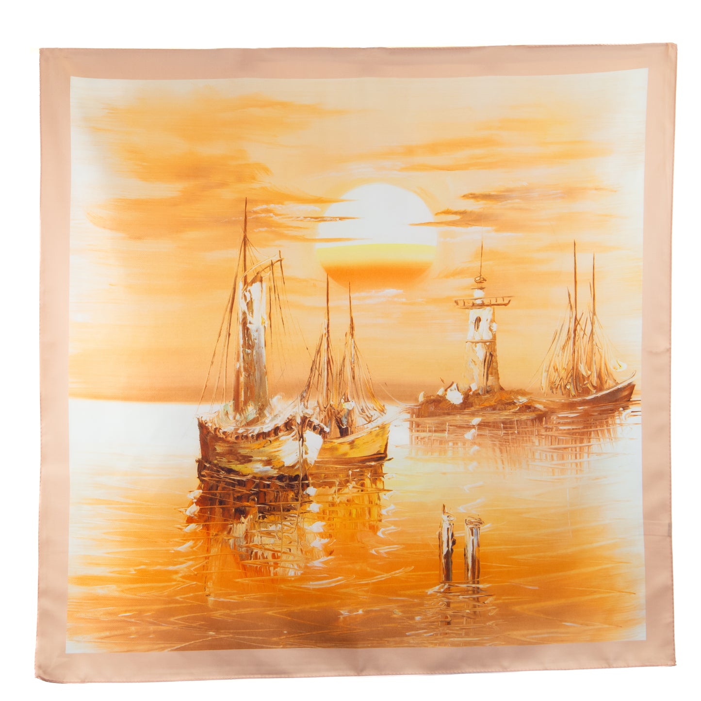 Eșarfă fină și deosebită cu efect mătase, atmosferă marină, 68 x 68 cm - Portocaliu