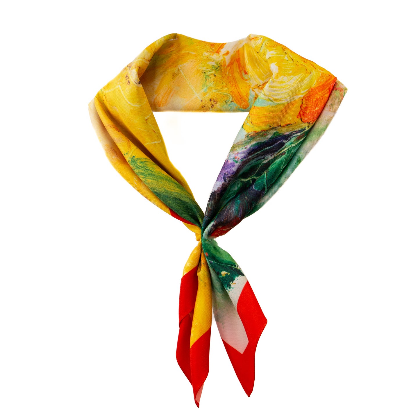 Eșarfă fină și deosebită cu efect mătase, compoziție abstractă, 68 x 68 cm - Multicolor