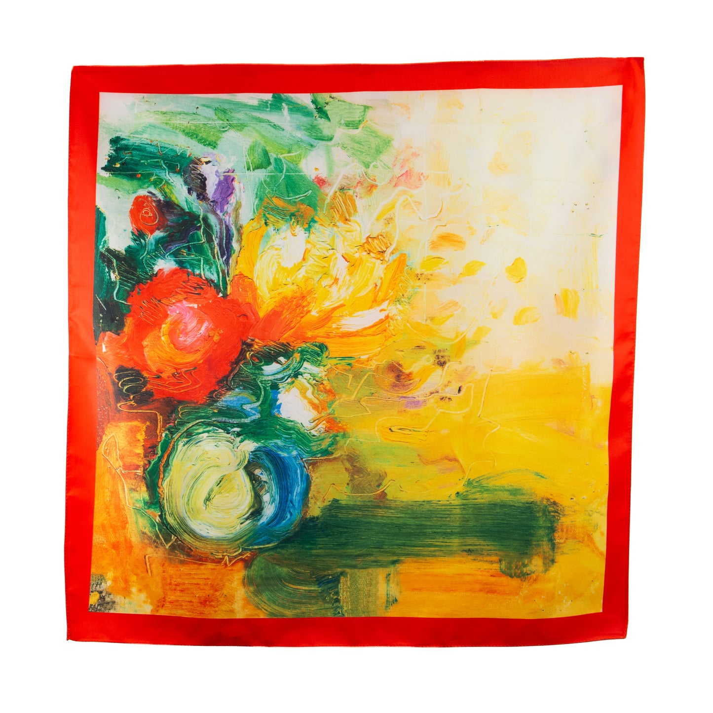 Eșarfă fină și deosebită cu efect mătase, compoziție abstractă, 68 x 68 cm - Multicolor