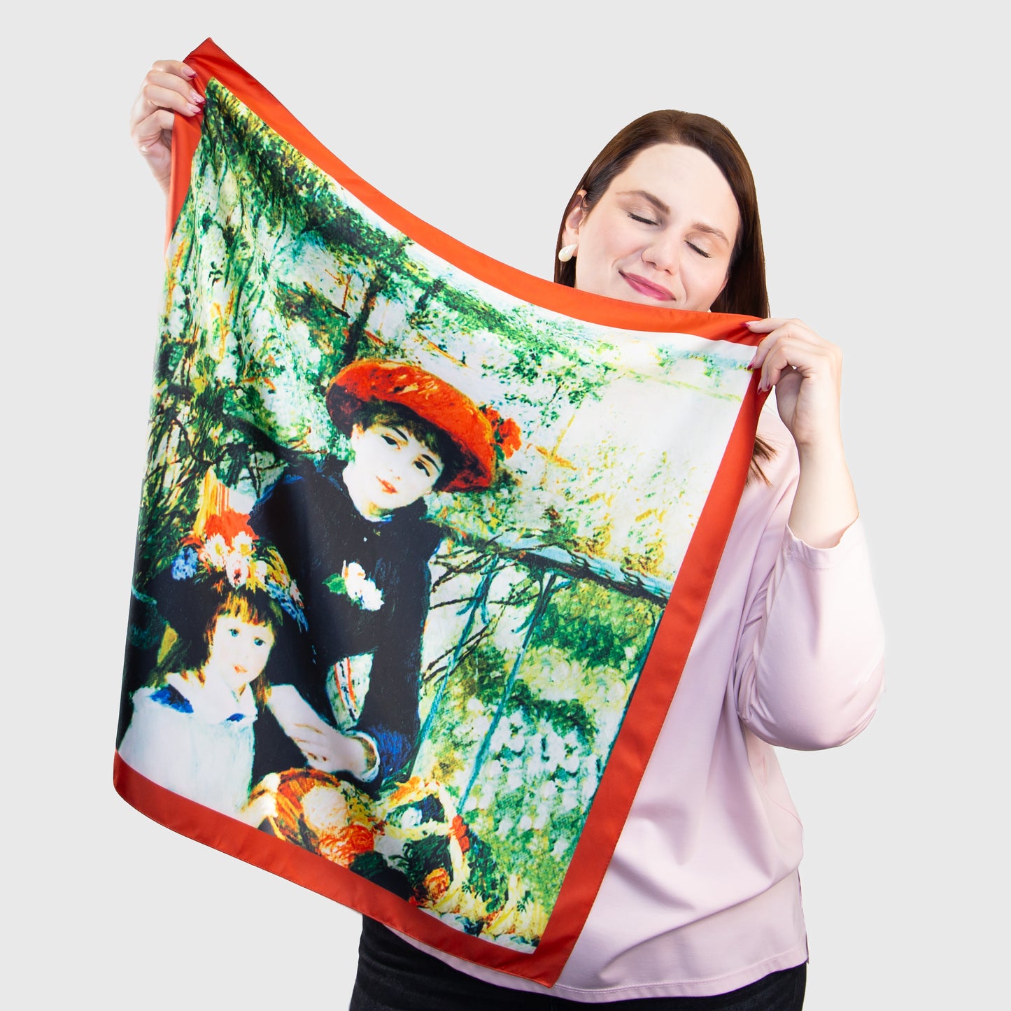 Eșarfă fină și deosebită cu efect mătase, eleganță vintage, 68 x 68 cm - Roșu, Verde