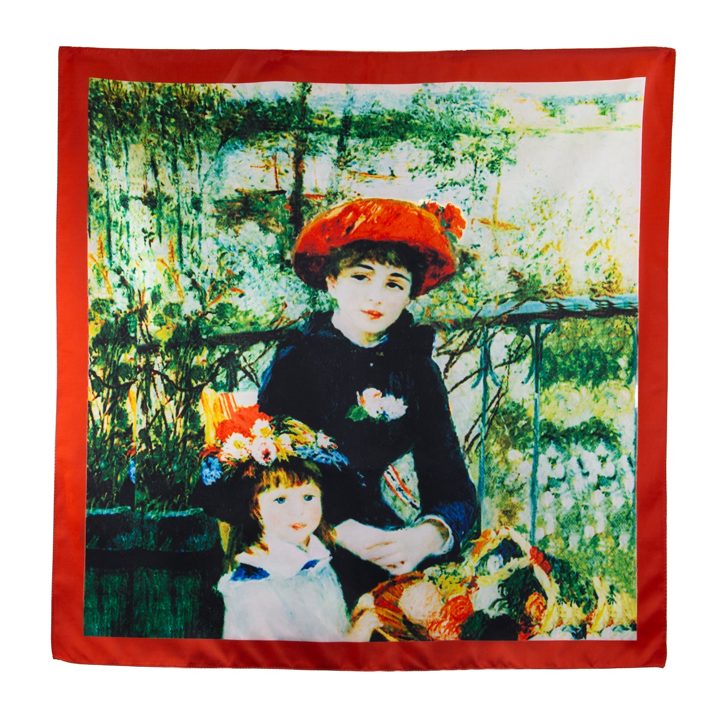 Eșarfă fină și deosebită cu efect mătase, eleganță vintage, 68 x 68 cm - Roșu, Verde