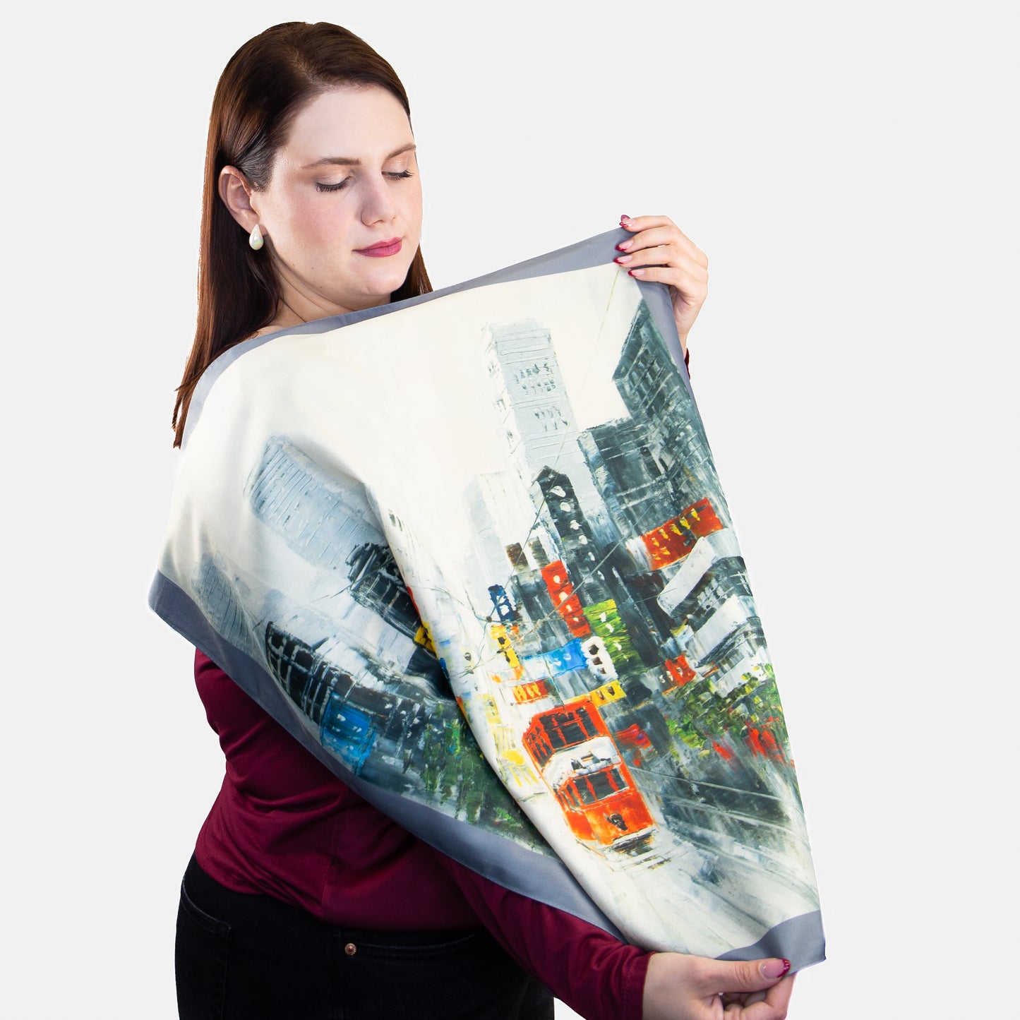 Eșarfă fină și deosebită cu efect mătase, farmec londonez, 68 x 68 cm - Gri