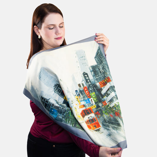 Eșarfă fină și deosebită cu efect mătase, farmec londonez, 68 x 68 cm - Gri
